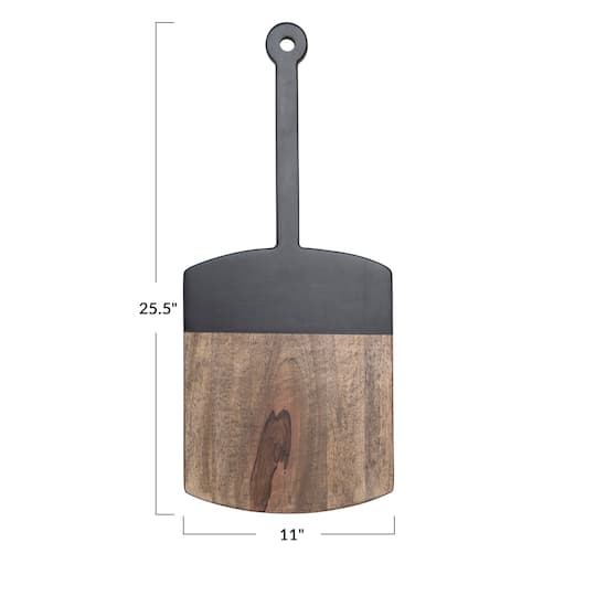 25.5&#x22; Natural and Black 2-Tone Modern Wood Cutting Board with Handle